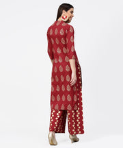 Red butta printed 3/4th sleeve kurta with printed pallazo