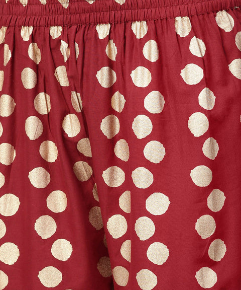 Red butta printed 3/4th sleeve kurta with printed pallazo