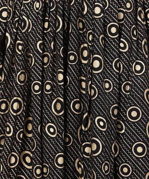 Pink printed 3/4th sleeve cotton kurta with black printed skirt