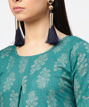 Blue printed half sleeve cotton kurta with straight ankle length pallazo