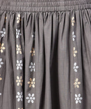 Grey printed half sleeve cotton ankle length kurta with flared ankle length skirt