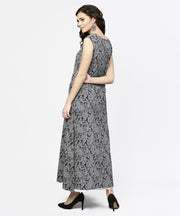 Blue printed sleeveless cotton a-line floor length kurta