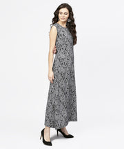 Blue printed sleeveless cotton a-line floor length kurta