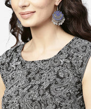 Blue printed sleeveless cotton a-line floor length kurta