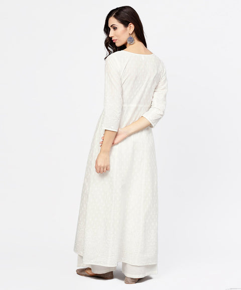 Off White Printed 3/4th sleeve cotton kurta with ankle length Palazzo