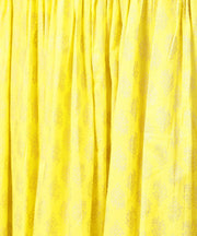 Blue printed 3/4th cold shoulder sleeve kurta with yellow flared skirt