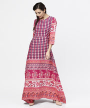 Red printed 3/4th sleeve cotton floor length kurta