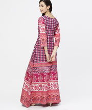 Red printed 3/4th sleeve cotton floor length kurta