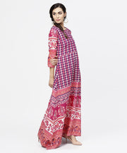 Red printed 3/4th sleeve cotton floor length kurta