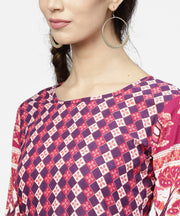 Red printed 3/4th sleeve cotton floor length kurta