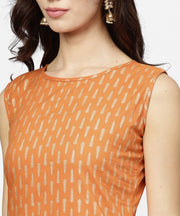 Red printed sleeveless cotton kurta with ankle length pallazo