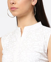 Off white printed sleeveless cotton kurta with ankle length pallazo