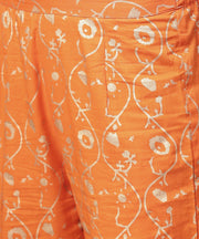 Orange printed 3/4th sleeve assymetric kurta with ankle length pant
