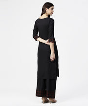 Black 3/4th sleeve yoke printed kurta with ankle length pallazo