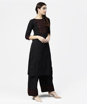 Black 3/4th sleeve yoke printed kurta with ankle length pallazo