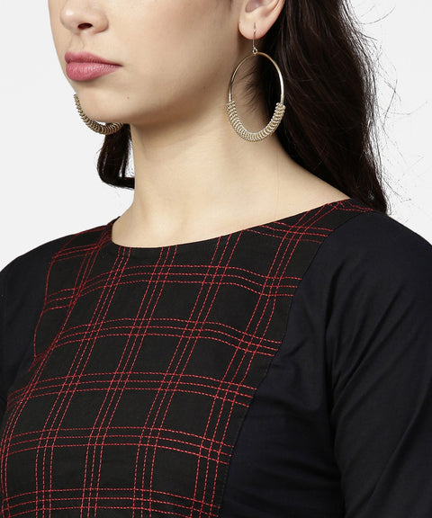 Black 3/4th sleeve yoke printed kurta with ankle length pallazo