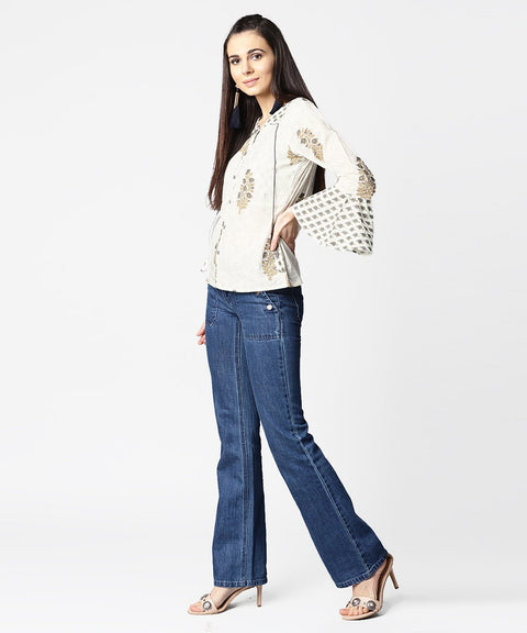 Off white full sleeve cotton tops