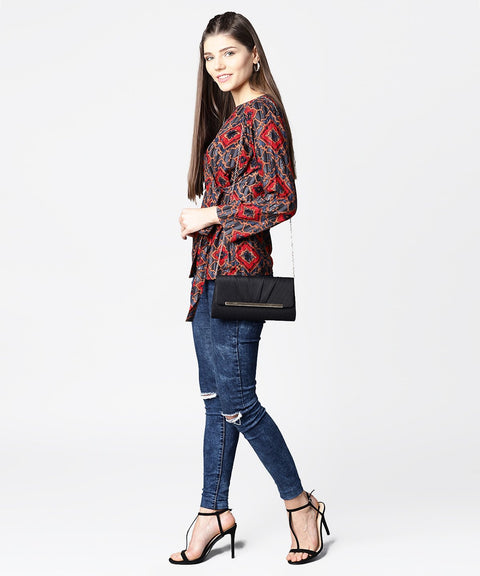 Blue & red printed full sleeve tops