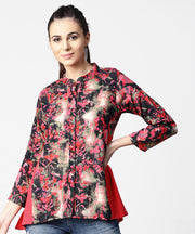 Black & Pink printed 3/4th sleeve tops with side gathered