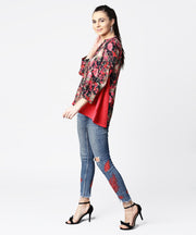 Black & Pink printed 3/4th sleeve tops with side gathered