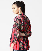 Black & Pink printed 3/4th sleeve tops with side gathered