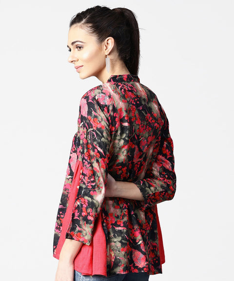 Black & Pink printed 3/4th sleeve tops with side gathered