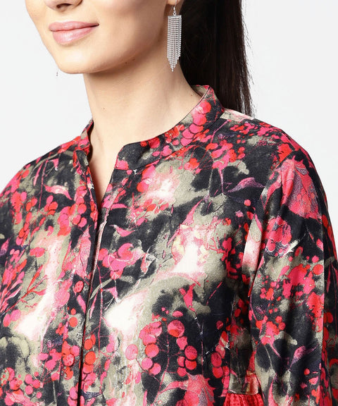 Black & Pink printed 3/4th sleeve tops with side gathered