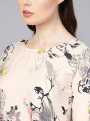 Off white printed 3/4th sleeve A-line dress