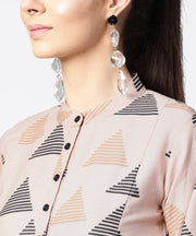 Beige full sleeve tops with button at yoke