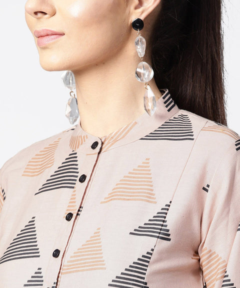 Beige full sleeve tops with button at yoke