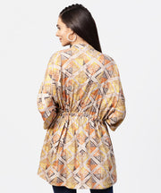 Beige printed short flared sleeve rayon tunic