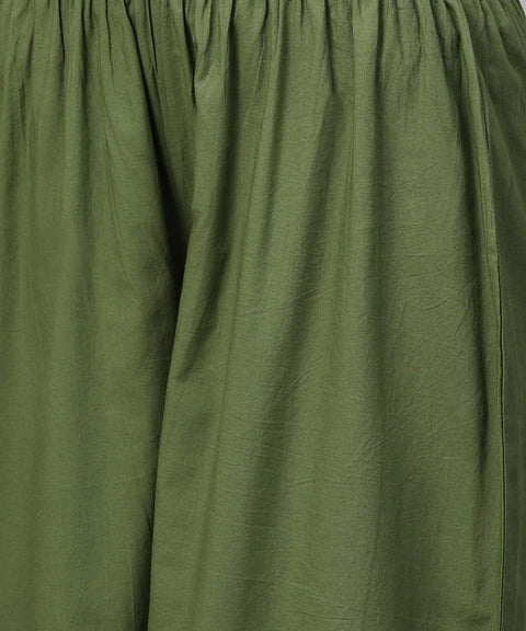 Maroon printed 3/4th sleeve cotton kurta with green ankle length palazzo