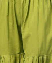 Green printed 3/4th sleeve cotton High low kurta with green sharara
