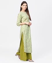 Green printed 3/4th sleeve cotton straight long kurta