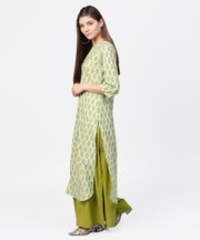 Green printed 3/4th sleeve cotton straight long kurta