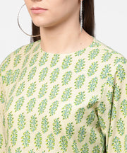 Green printed 3/4th sleeve cotton straight long kurta