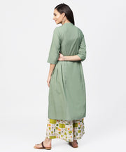 Dark green solid 3/4th sleeve cotton A-line kurta