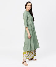 Dark green solid 3/4th sleeve cotton A-line kurta