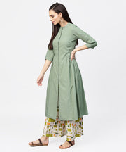 Dark green solid 3/4th sleeve cotton A-line kurta