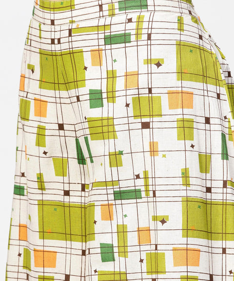 Green 3/4th cold shoulder sleeve crop top with ankle length printed palazzo