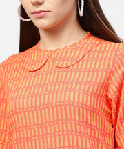 Peach half sleeve cotton assymetric kurta with ankle length pant