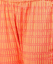 Peach half sleeve cotton assymetric kurta with ankle length pant