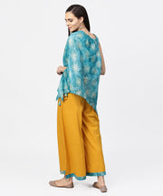 Blue boho poncho style tops with yellow ankle length palazzo