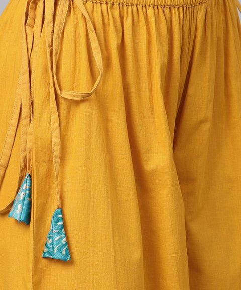 Blue boho poncho style tops with yellow ankle length palazzo