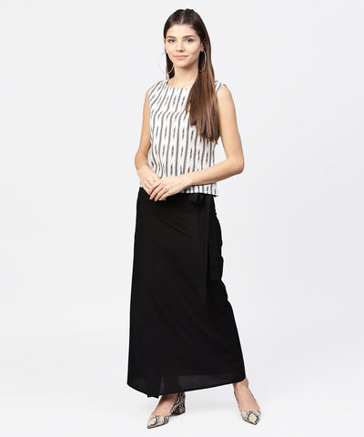 Black ankle length cotton straight skirt