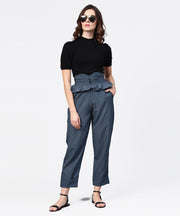 Aasi - House of Nayo Solid grey ankle length straight trouser