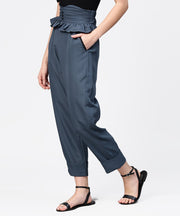 Aasi - House of Nayo Solid grey ankle length straight trouser