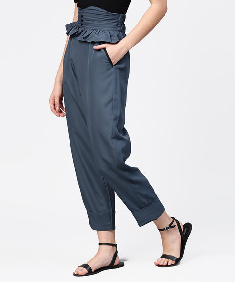 Aasi - House of Nayo Solid grey ankle length straight trouser