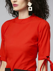 Women Orange & Black Solid Top with Skirt