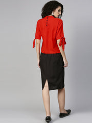 Women Orange & Black Solid Top with Skirt